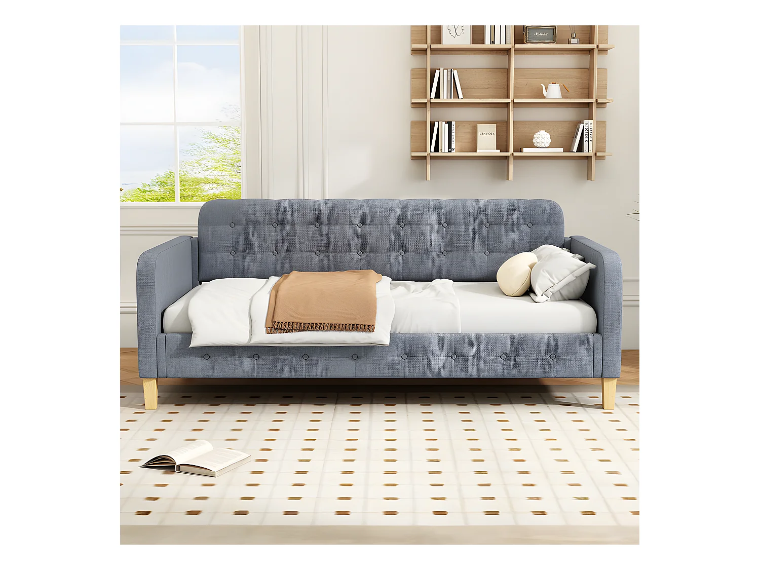 Diván tapizado 90x200 cm - tejido de lino - Gris