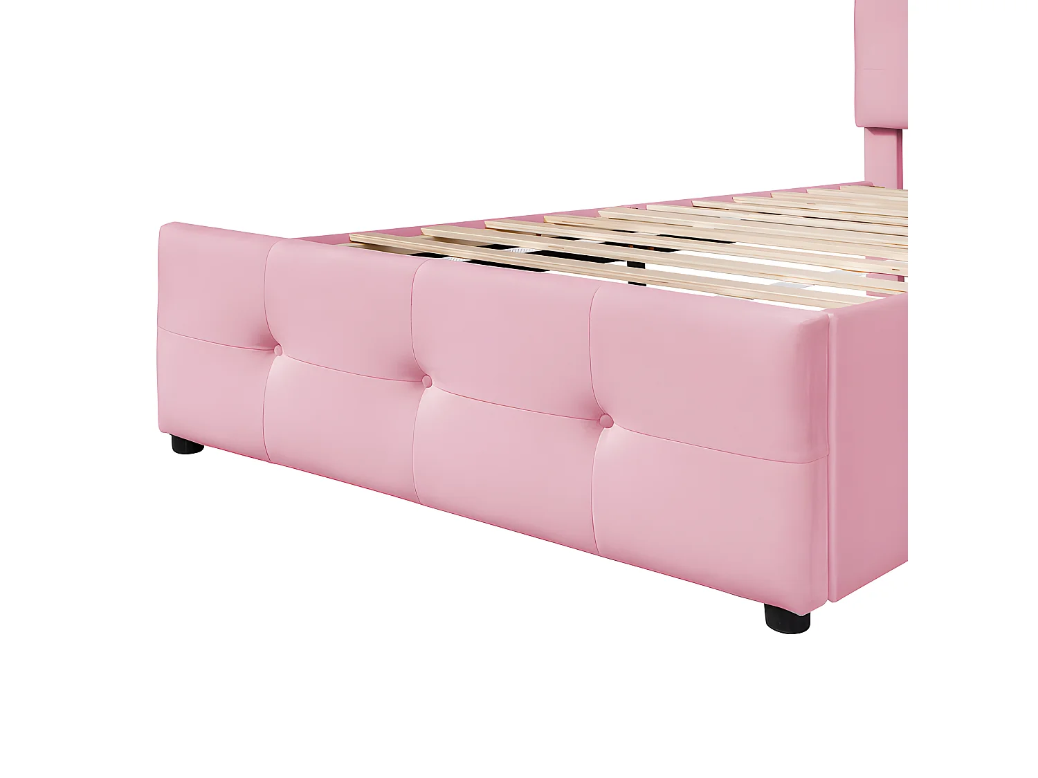 Cama tapizada de terciopelo 90x200cm - cama individual con 2 cajones y somier - Rosa