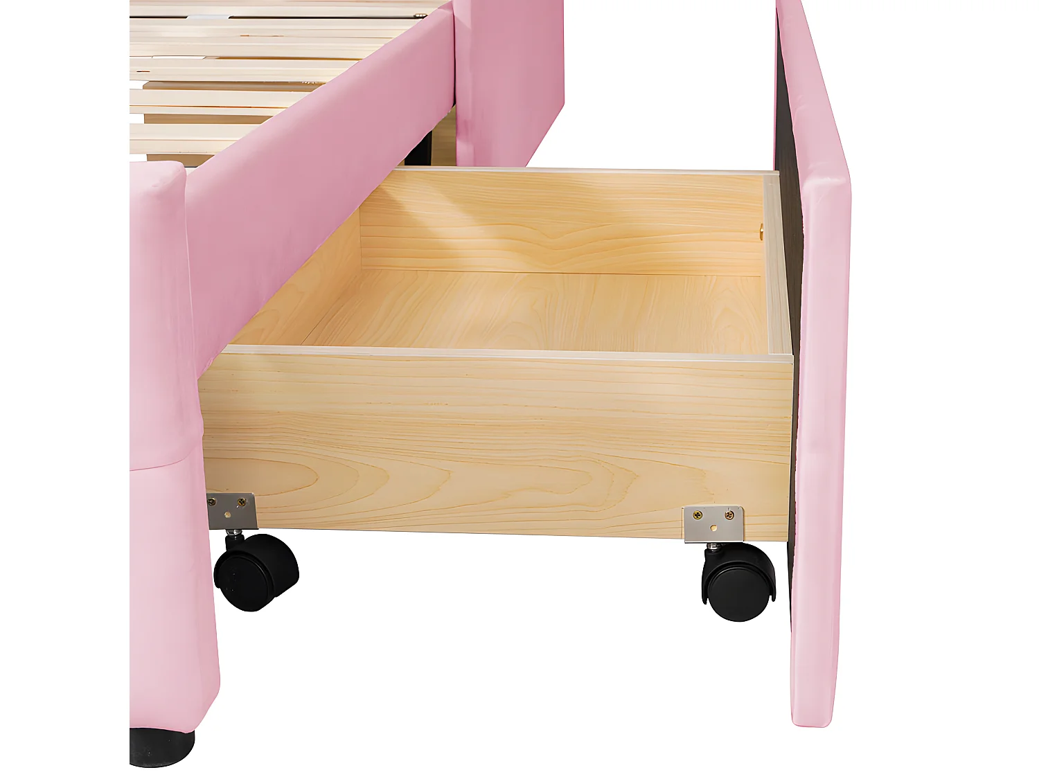 Letto imbottito in velluto 90x200 cm - letto singolo con 2 cassetti e rete a doghe - Rosa