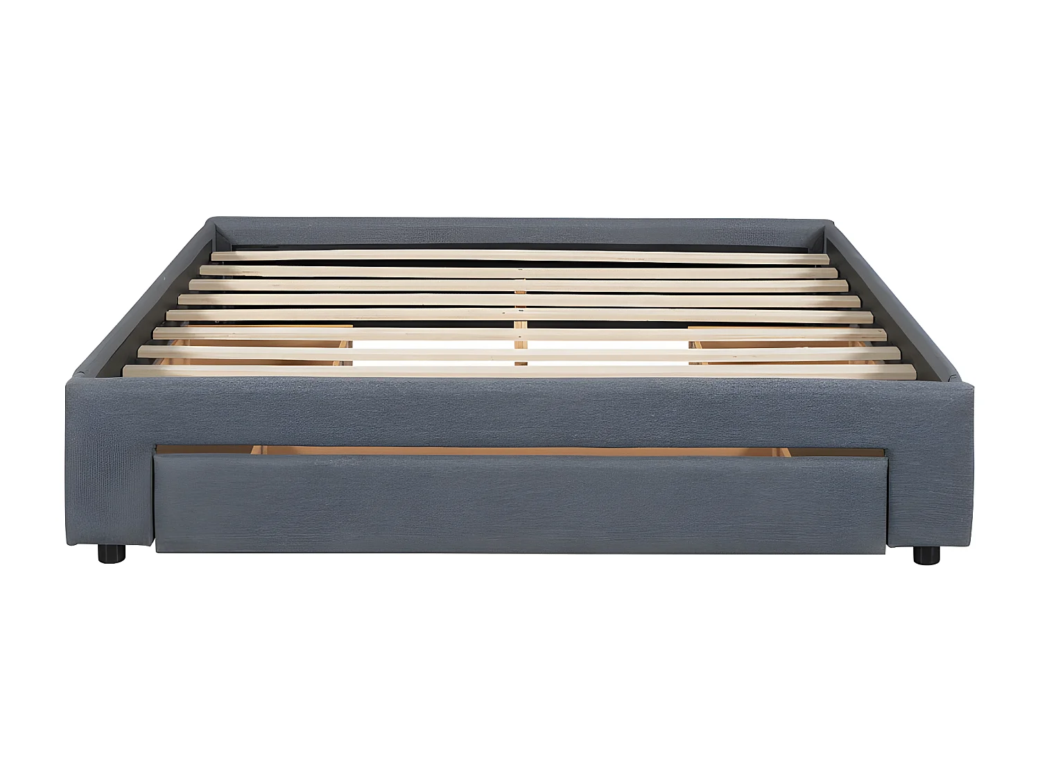 Lit double rembourré 160x200cm sans tête de lit - avec 3 tiroirs - Tissu en Lin - Gris