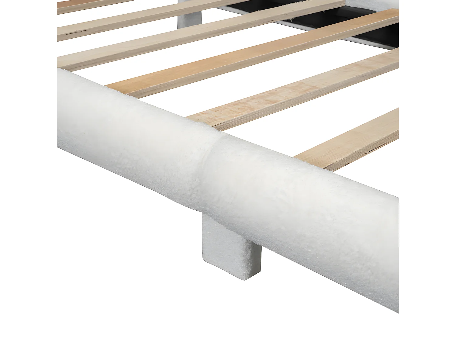 Eenpersoons kinderbed 90x200cm bekleed met pluche stof - met MDF lattenbodem - Beige