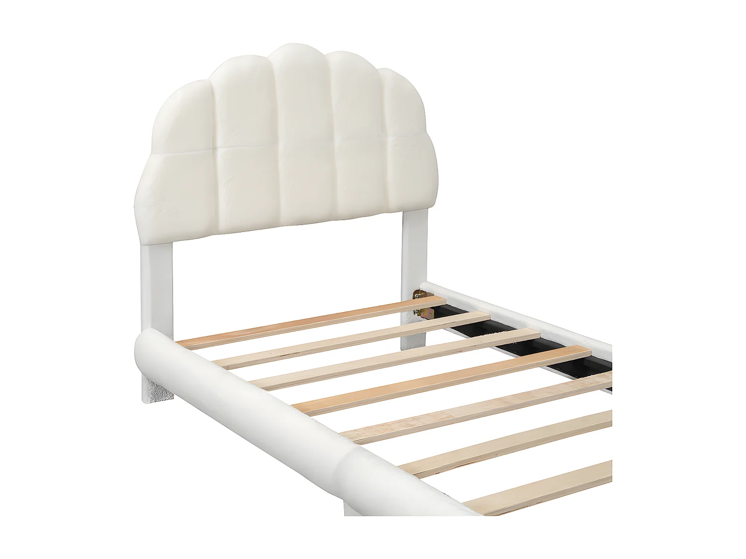 Eenpersoons kinderbed 90x200cm bekleed met pluche stof - met MDF lattenbodem - Beige