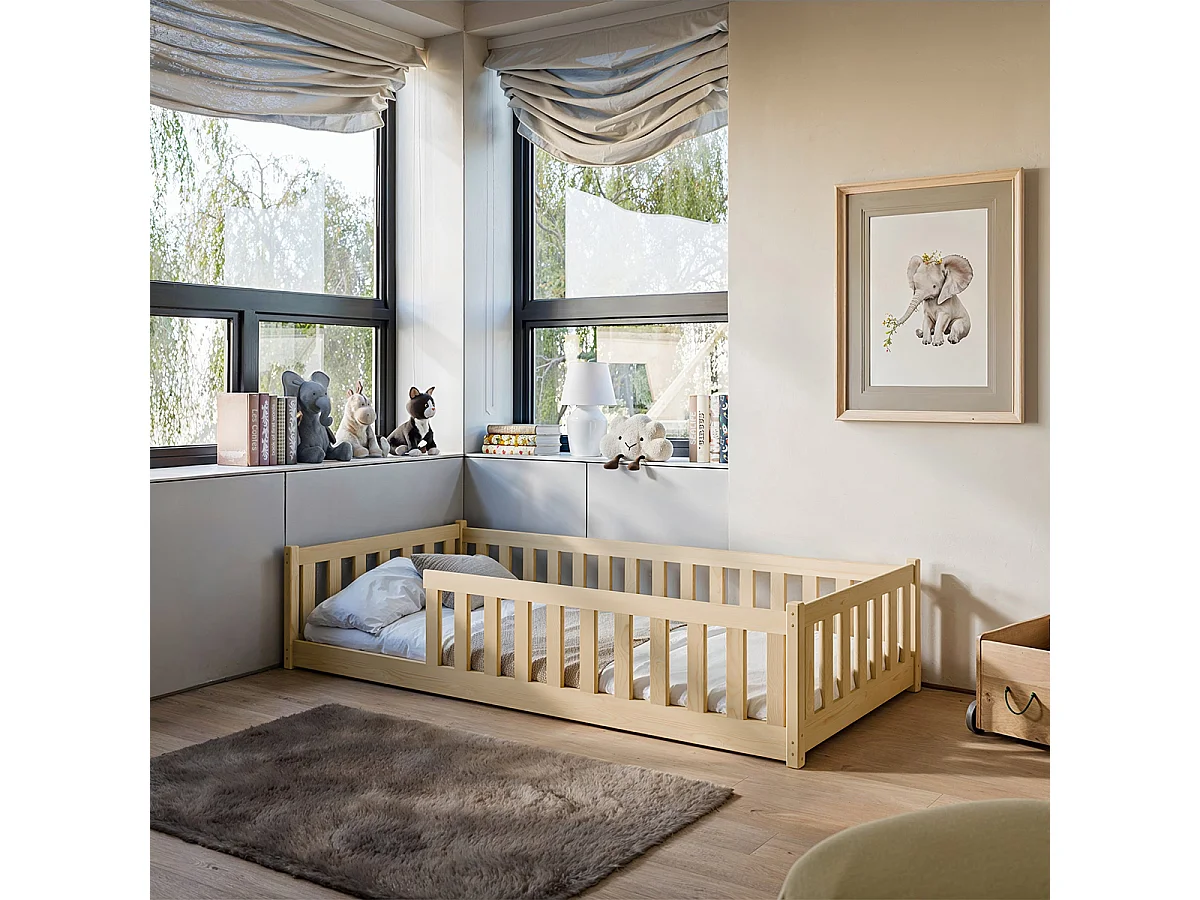 Lit au sol 90x200 sommier inclus Maya Bois