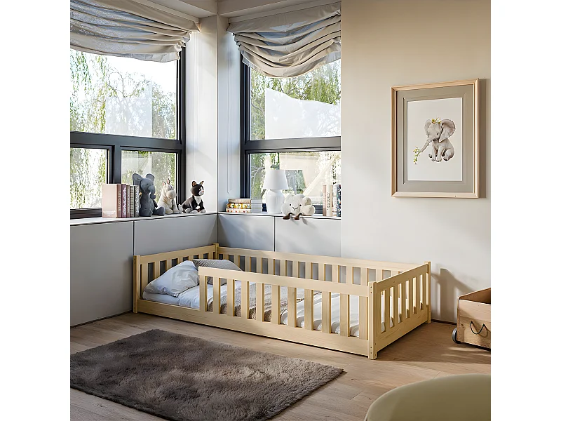 Lit au sol 90x200 sommier inclus Maya Bois