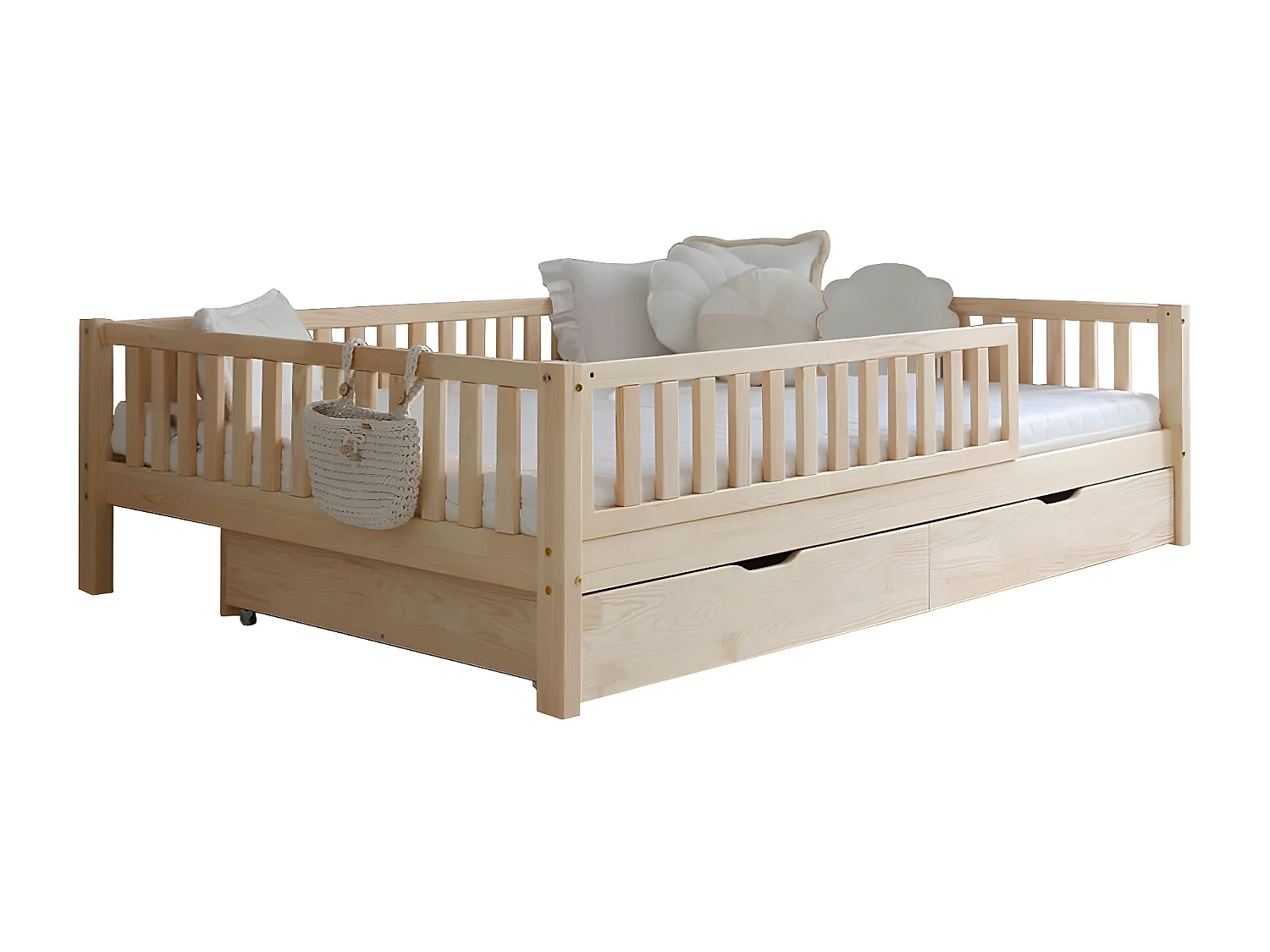 Letto a barriera 140x200 con rete e cassetti Agnès Bois