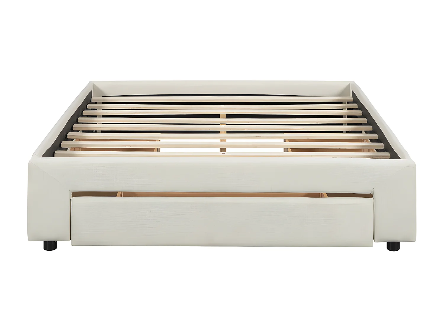 Gestoffeerd tweepersoonsbed 140x200cm zonder hoofdbord - met 3 lades - Linnen stof - Beige