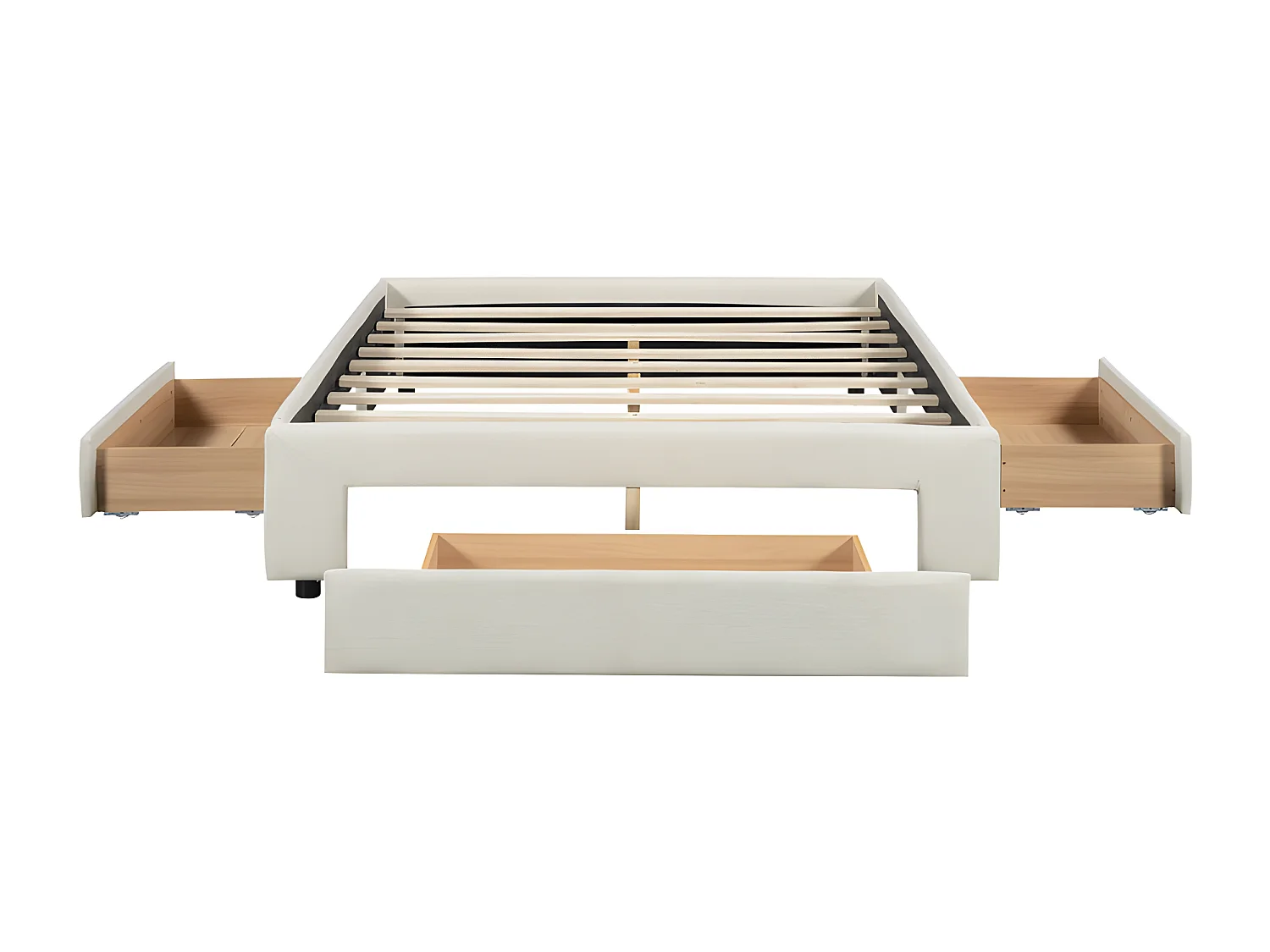 Gestoffeerd tweepersoonsbed 140x200cm zonder hoofdbord - met 3 lades - Linnen stof - Beige