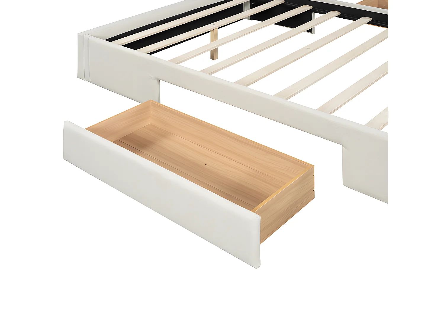 Gestoffeerd tweepersoonsbed 140x200cm zonder hoofdbord - met 3 lades - Linnen stof - Beige