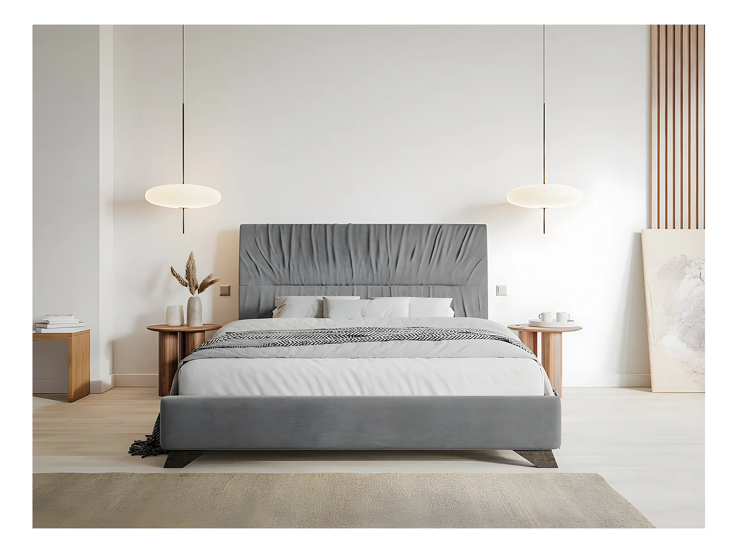 Lit rembourré - 180x200 cm - velours gris - LLANA