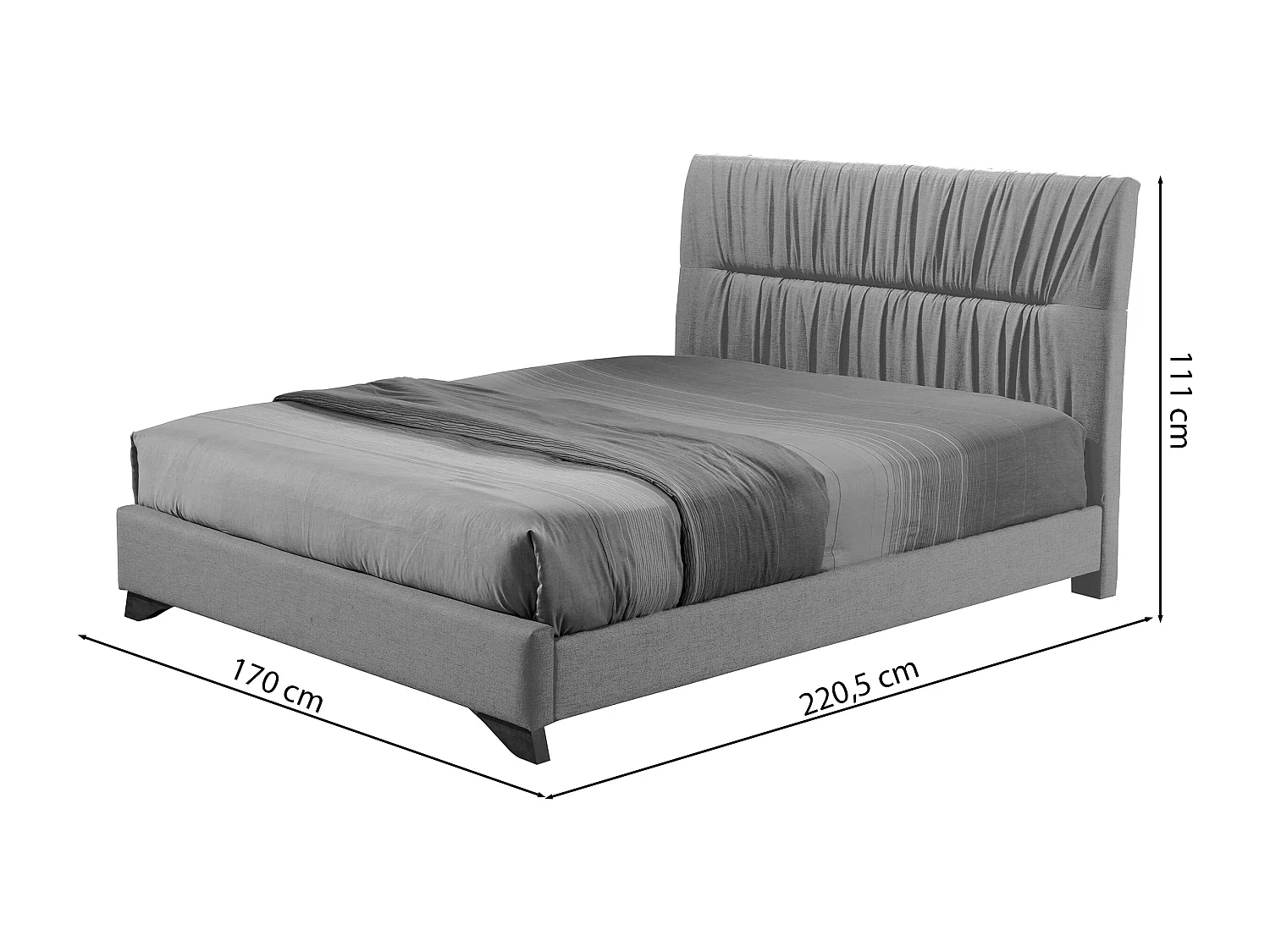 Lit rembourré - 160x200 cm - velours gris - LLANA