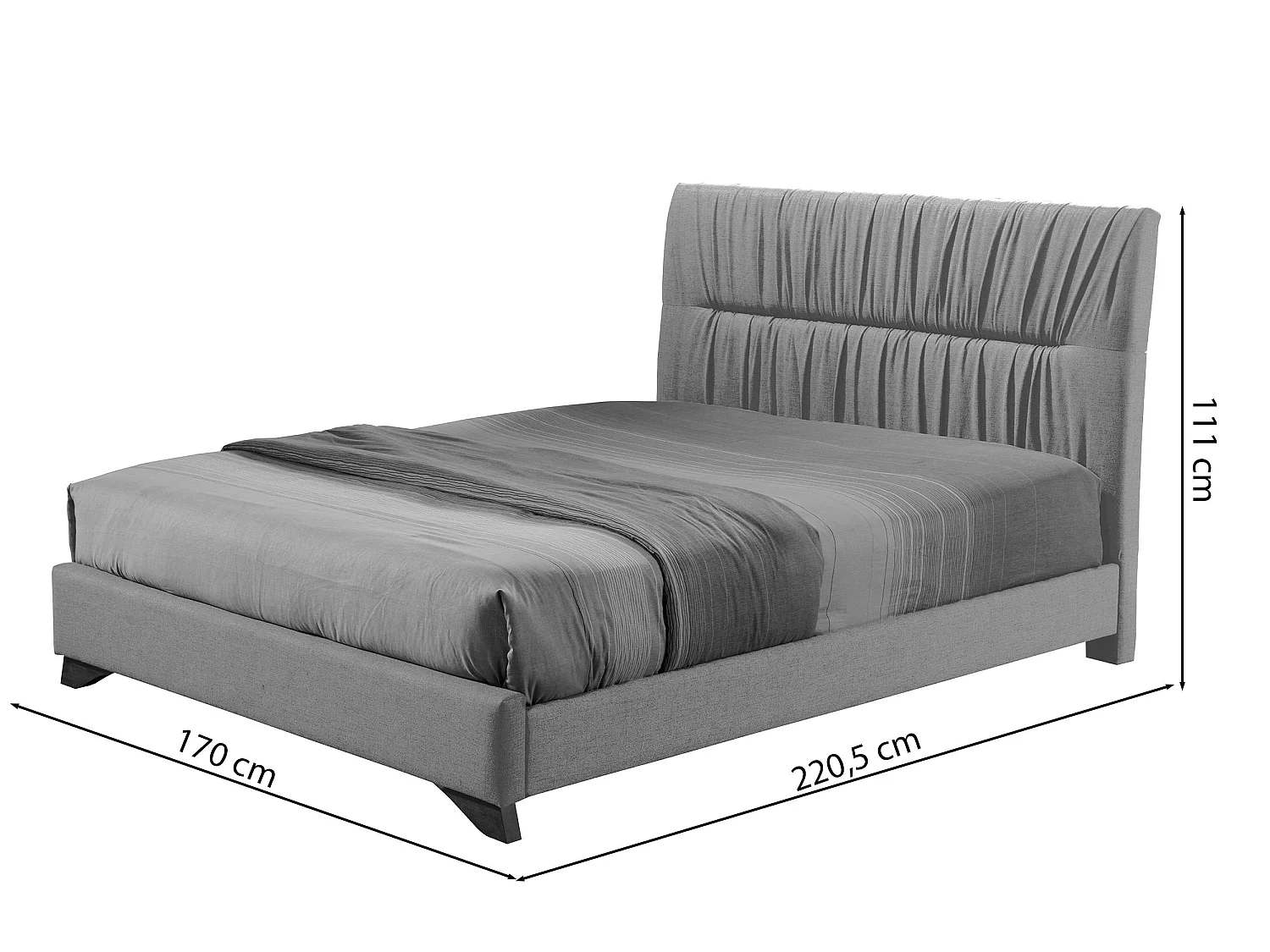 Lit rembourré -- 160x200 cm - velours gris - LLANA