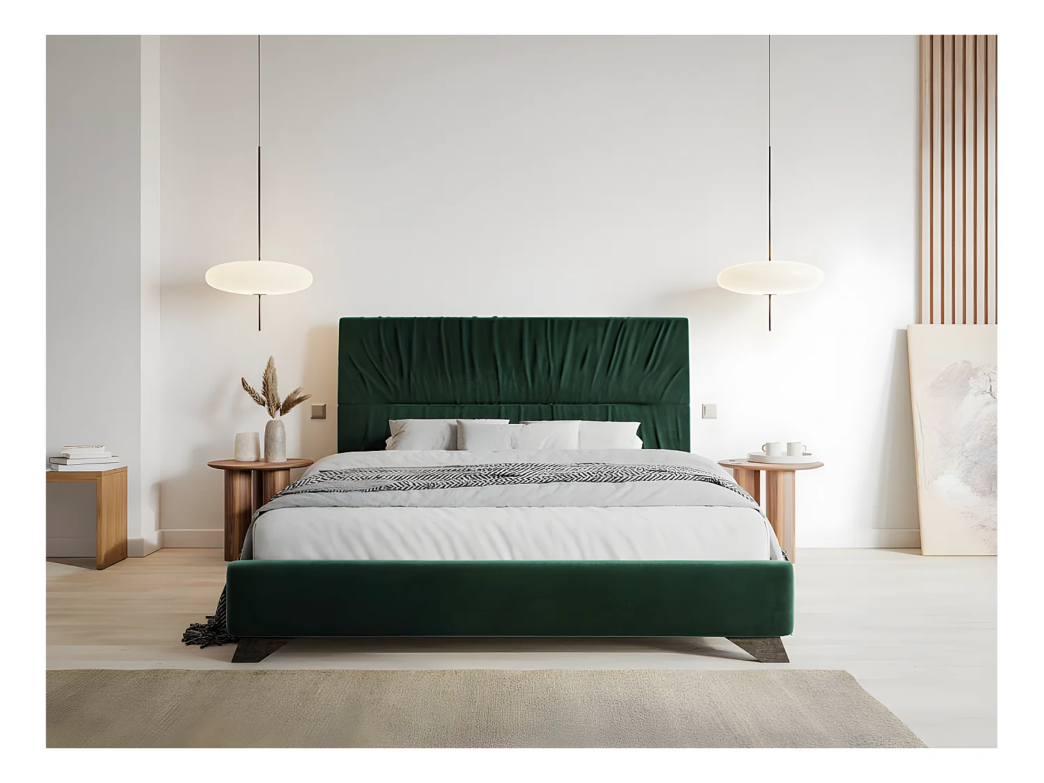 Lit rembourré - 180x200 cm - velours vert foncé - LLANA