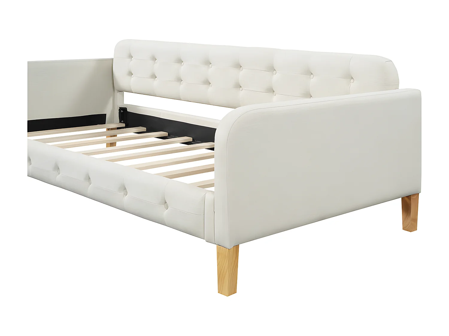 Lit banquette capitonné 90x200 cm - tissu en lin - Beige