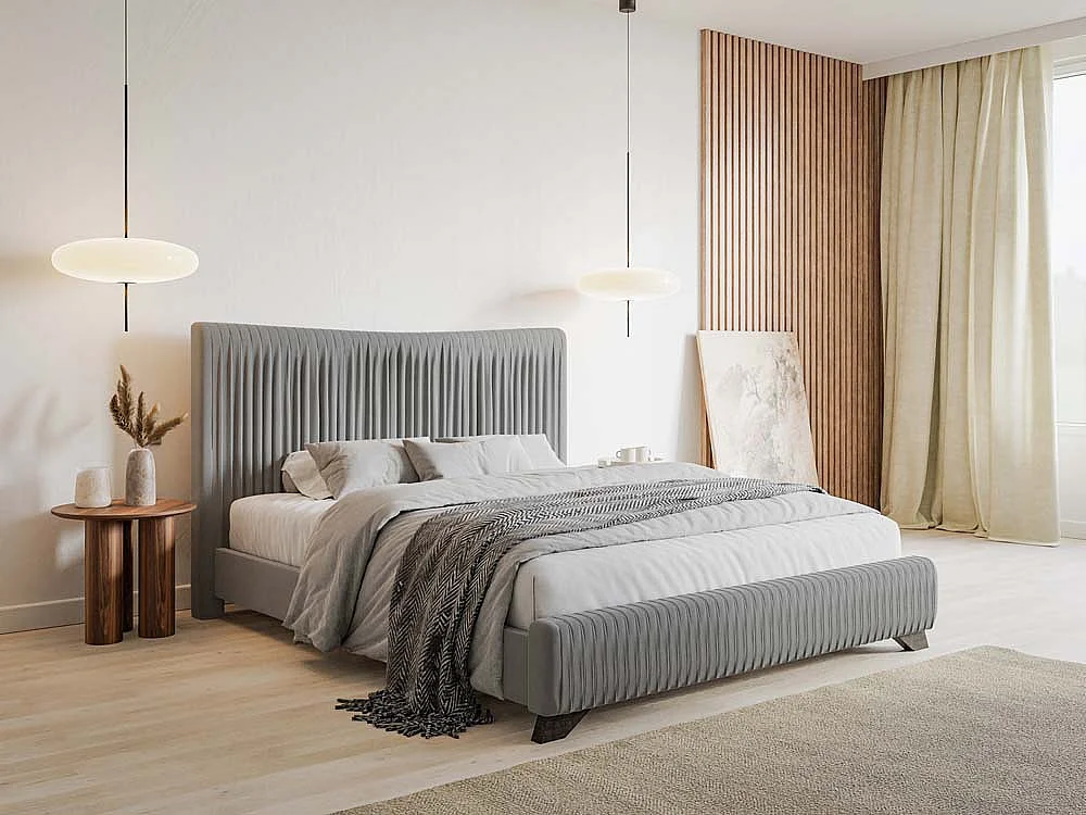 Lit rembourré - 160x200 cm - gris - BRATAN