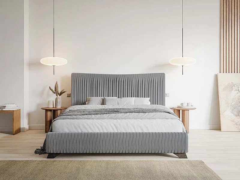 Gestoffeerd bed - 160x200 cm - grijs - BRATAN