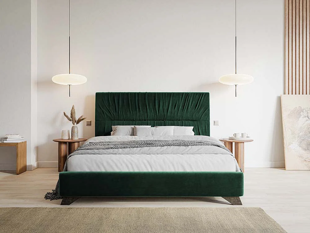 Lit rembourré - 160x200 cm - velours vert foncé - LLANA