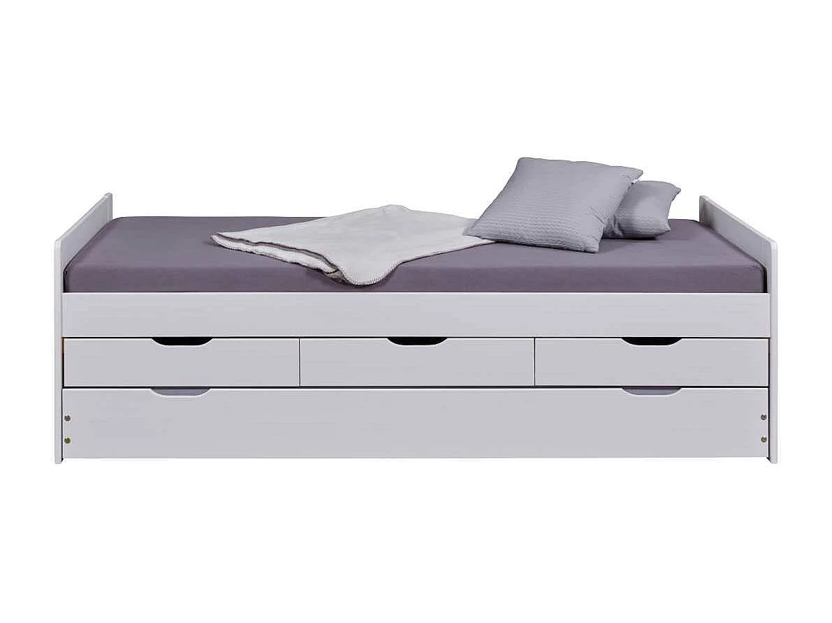 Lit Gigogne 3 Tiroirs & Sommier "Emy" 90x200cm Blanc