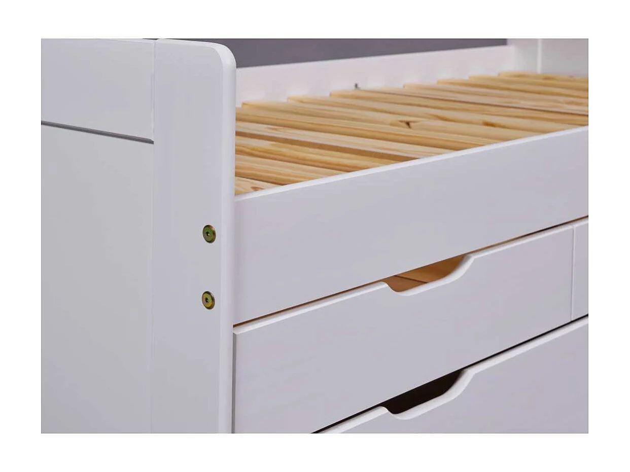 Lit Gigogne 3 Tiroirs & Sommier "Emy" 90x200cm Blanc