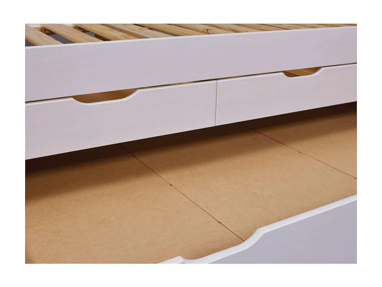 Lit Gigogne 3 Tiroirs & Sommier "Emy" 90x200cm Blanc