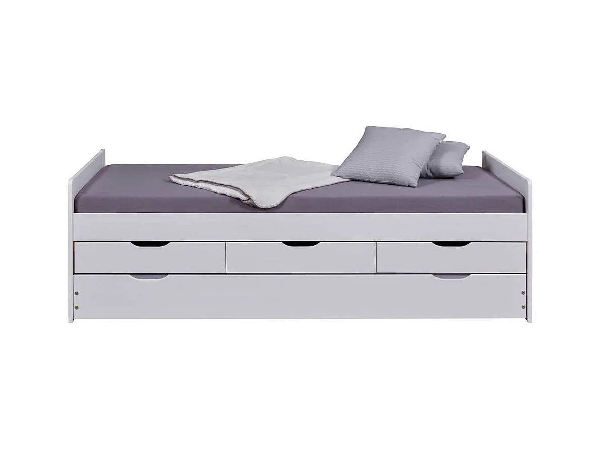 Lit Gigogne 3 Tiroirs & Sommier "Emy" 90x200cm Blanc