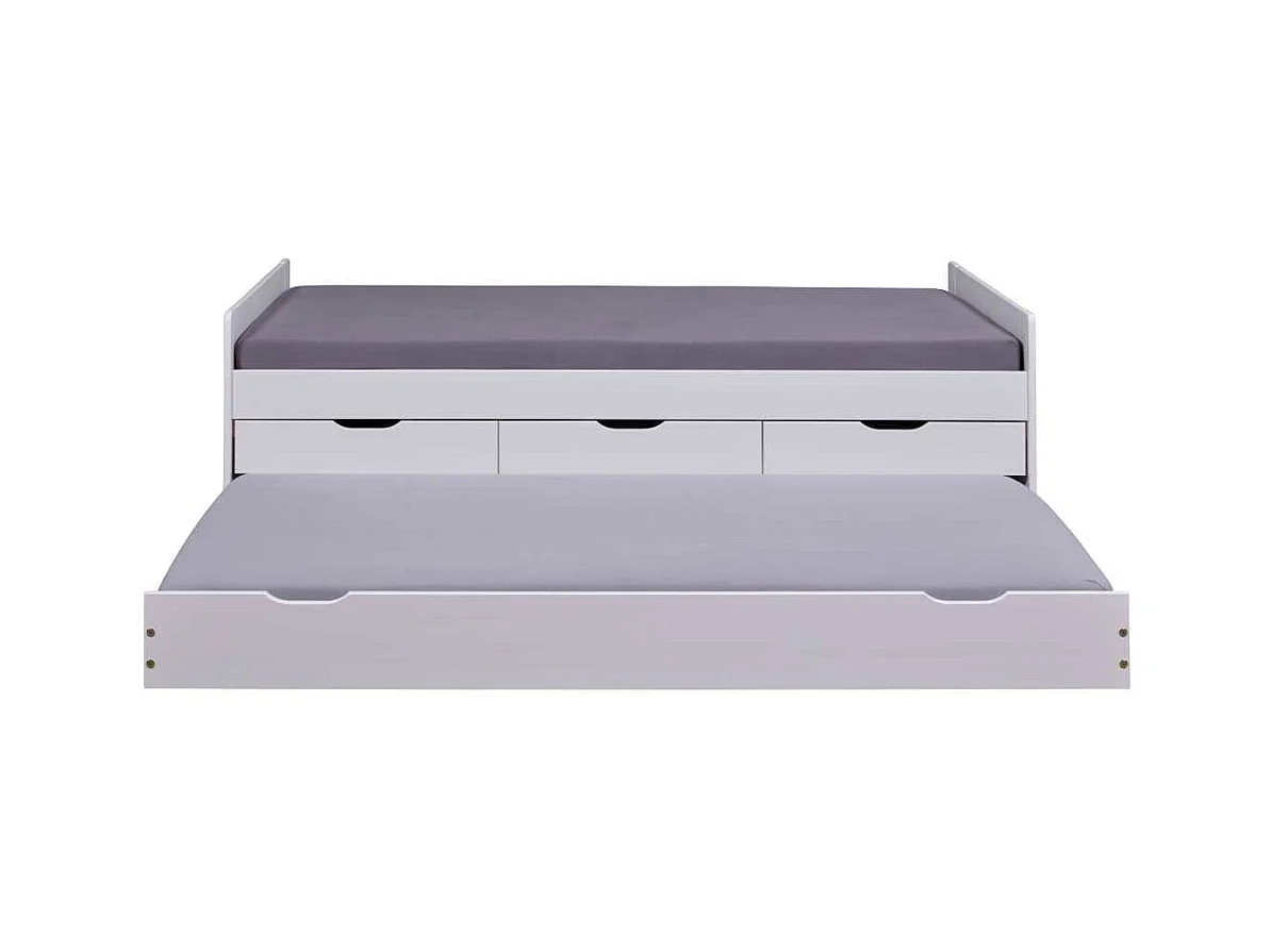 Lit Gigogne 3 Tiroirs & Sommier "Emy" 90x200cm Blanc