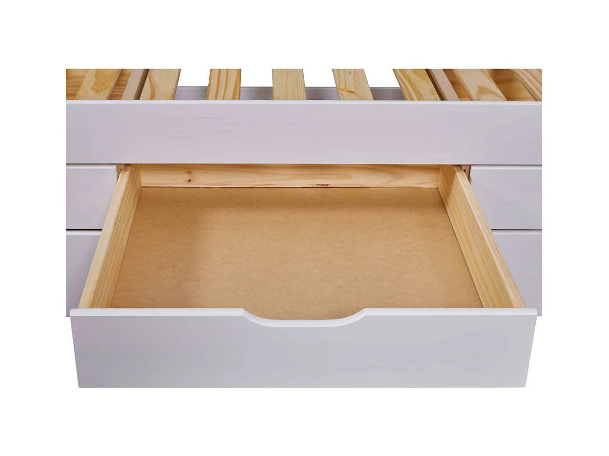 Lit Gigogne 3 Tiroirs & Sommier "Emy" 90x200cm Blanc