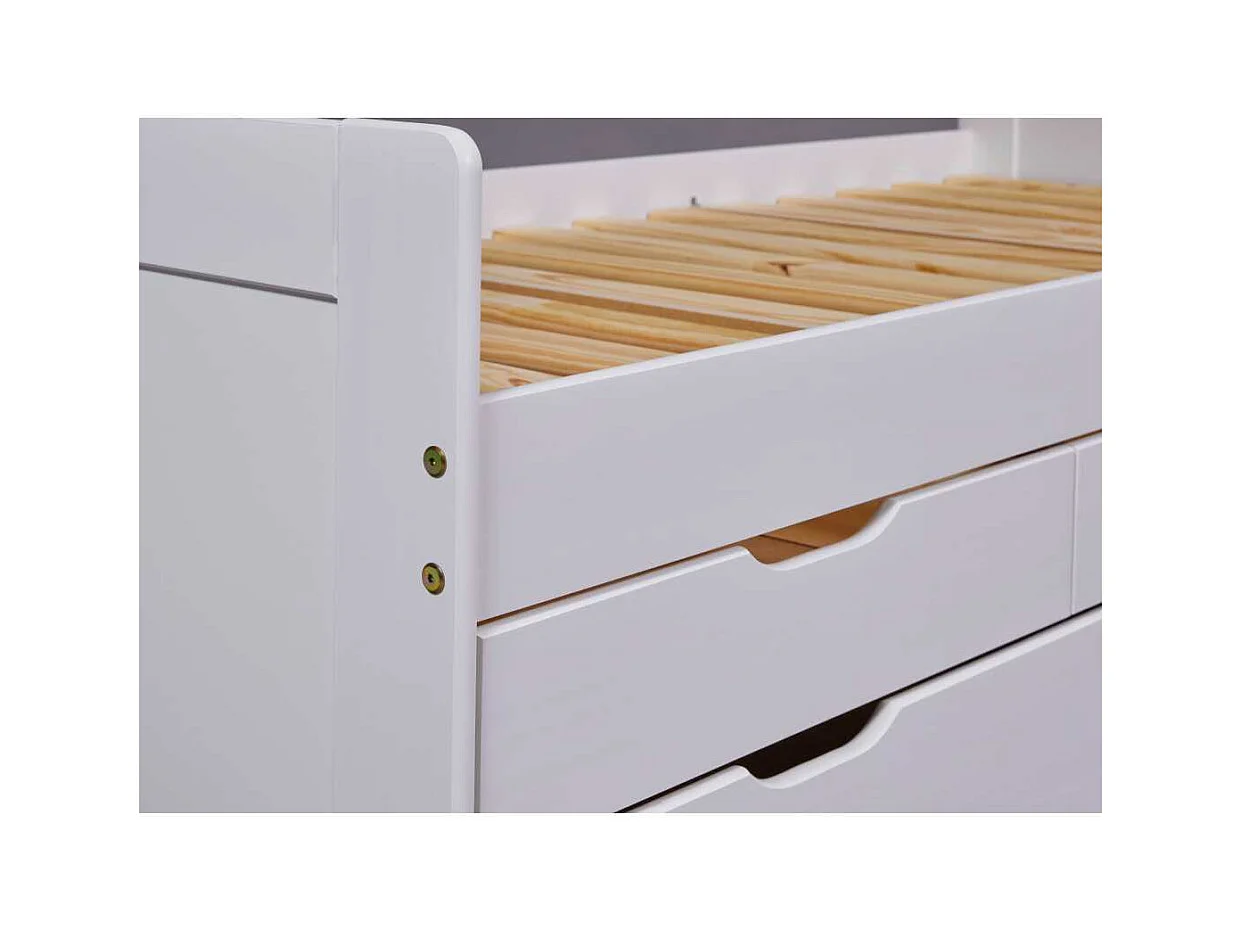 Lit Gigogne 3 Tiroirs & Sommier "Emy" 90x200cm Blanc