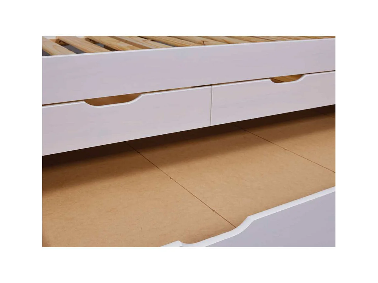 Lit Gigogne 3 Tiroirs & Sommier "Emy" 90x200cm Blanc