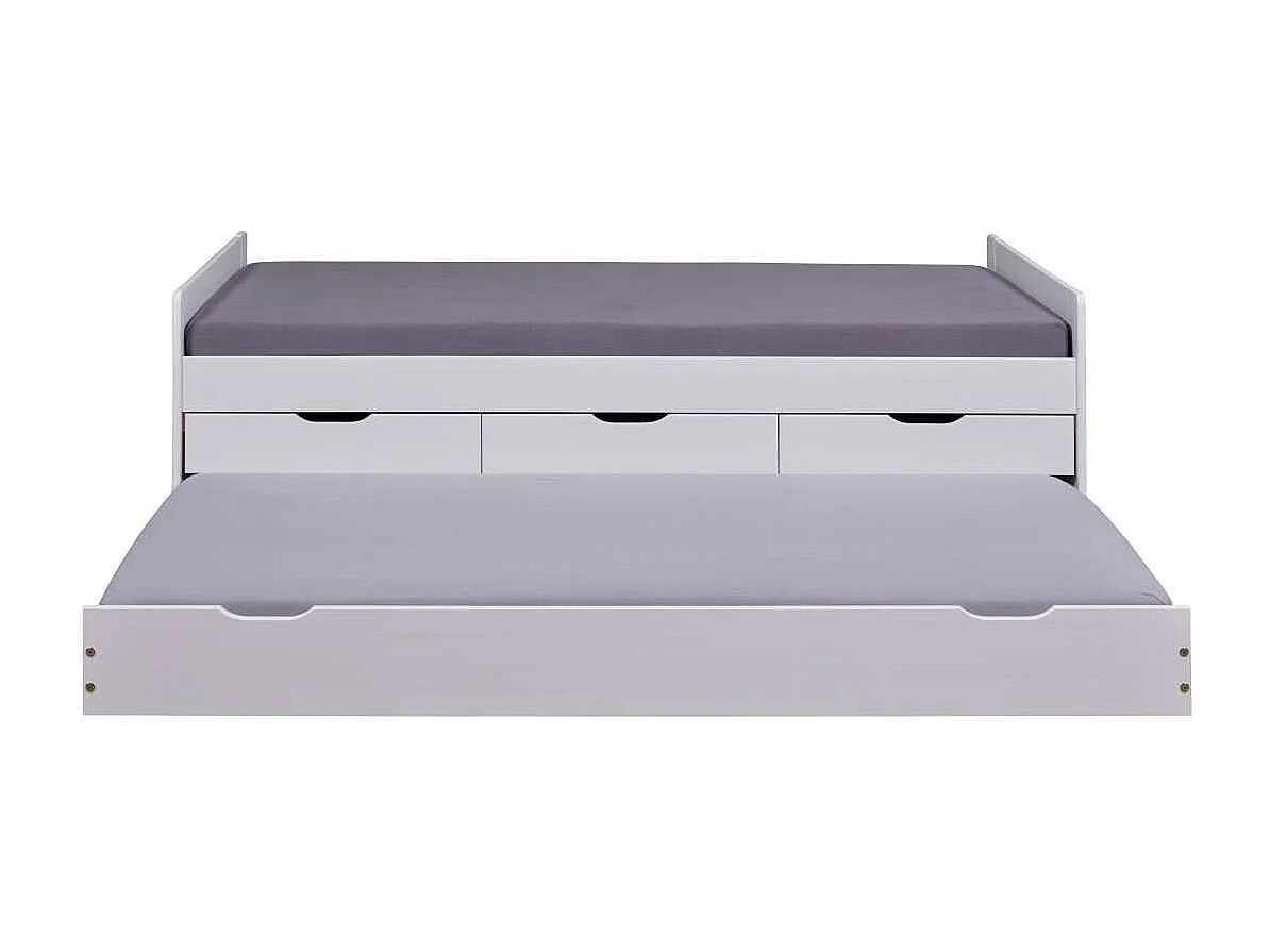 Lit Gigogne 3 Tiroirs & Sommier "Emy" 90x200cm Blanc