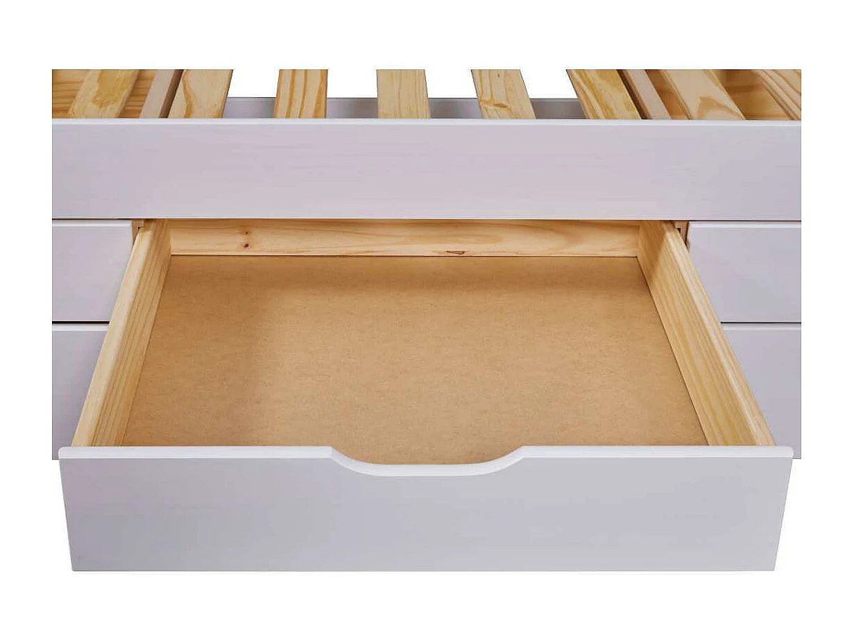 Lit Gigogne 3 Tiroirs & Sommier "Emy" 90x200cm Blanc