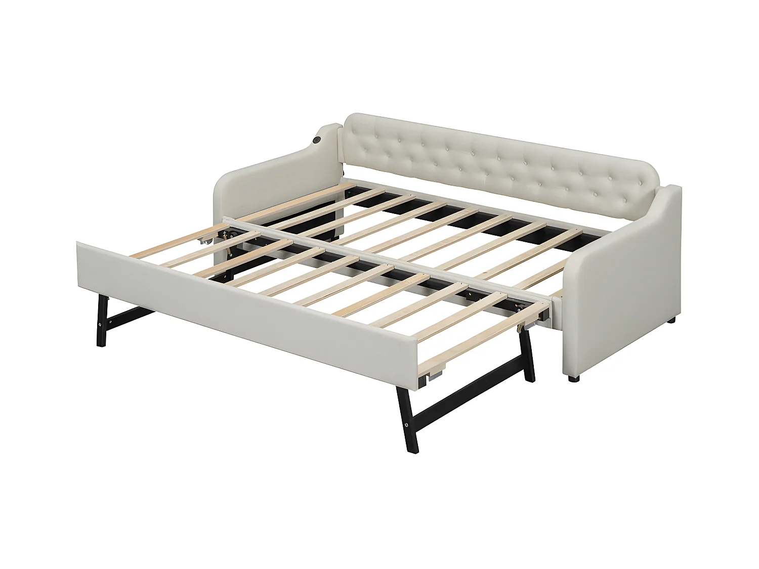 Ausziehbett 90 x 200 cm – mit USB-Anschluss – Leinenstoff – Beige