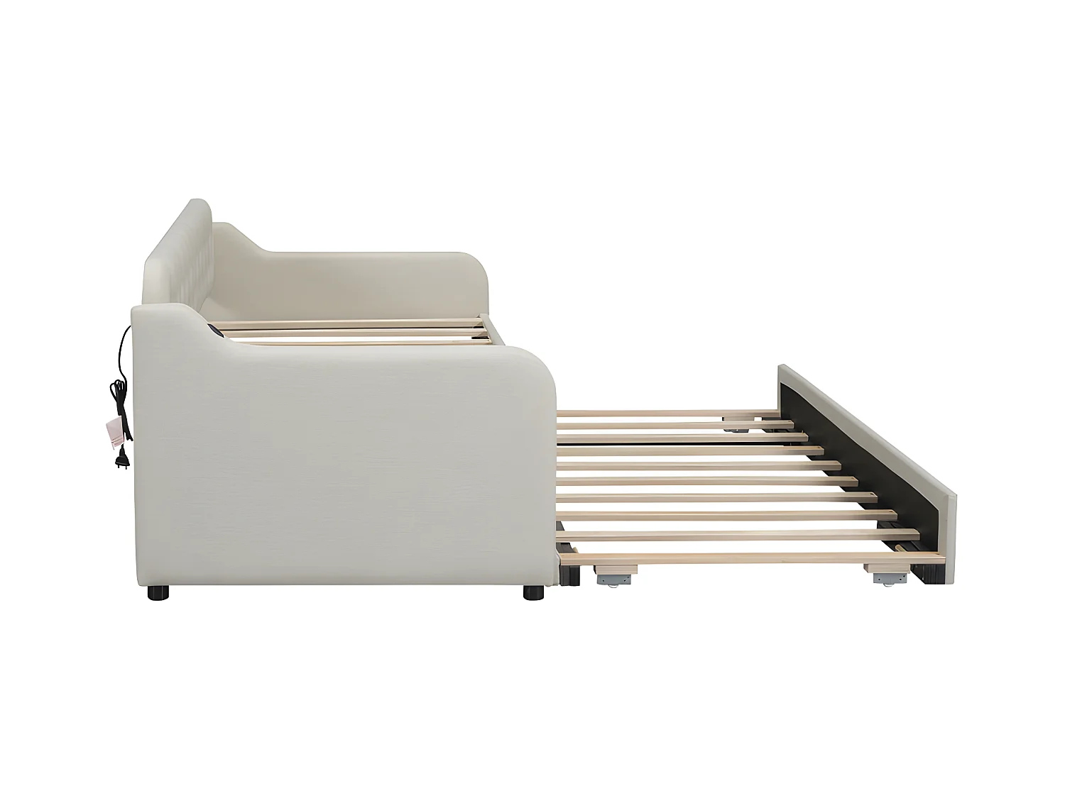Cama nido 90x200cm - con puerto USB - Tela lino - Beige