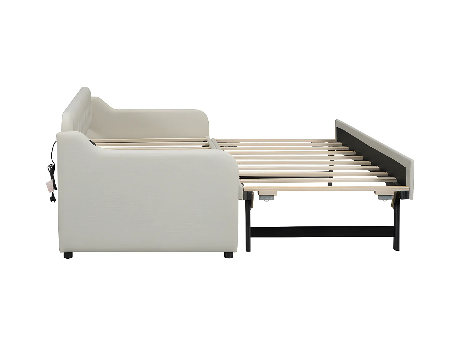 Cama nido 90x200cm - con puerto USB - Tela lino - Beige