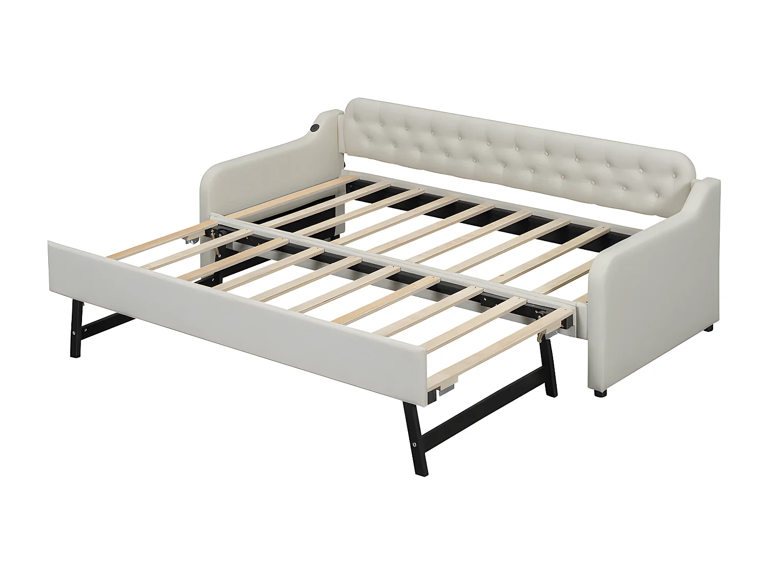 Cama nido 90x200cm - con puerto USB - Tela lino - Beige