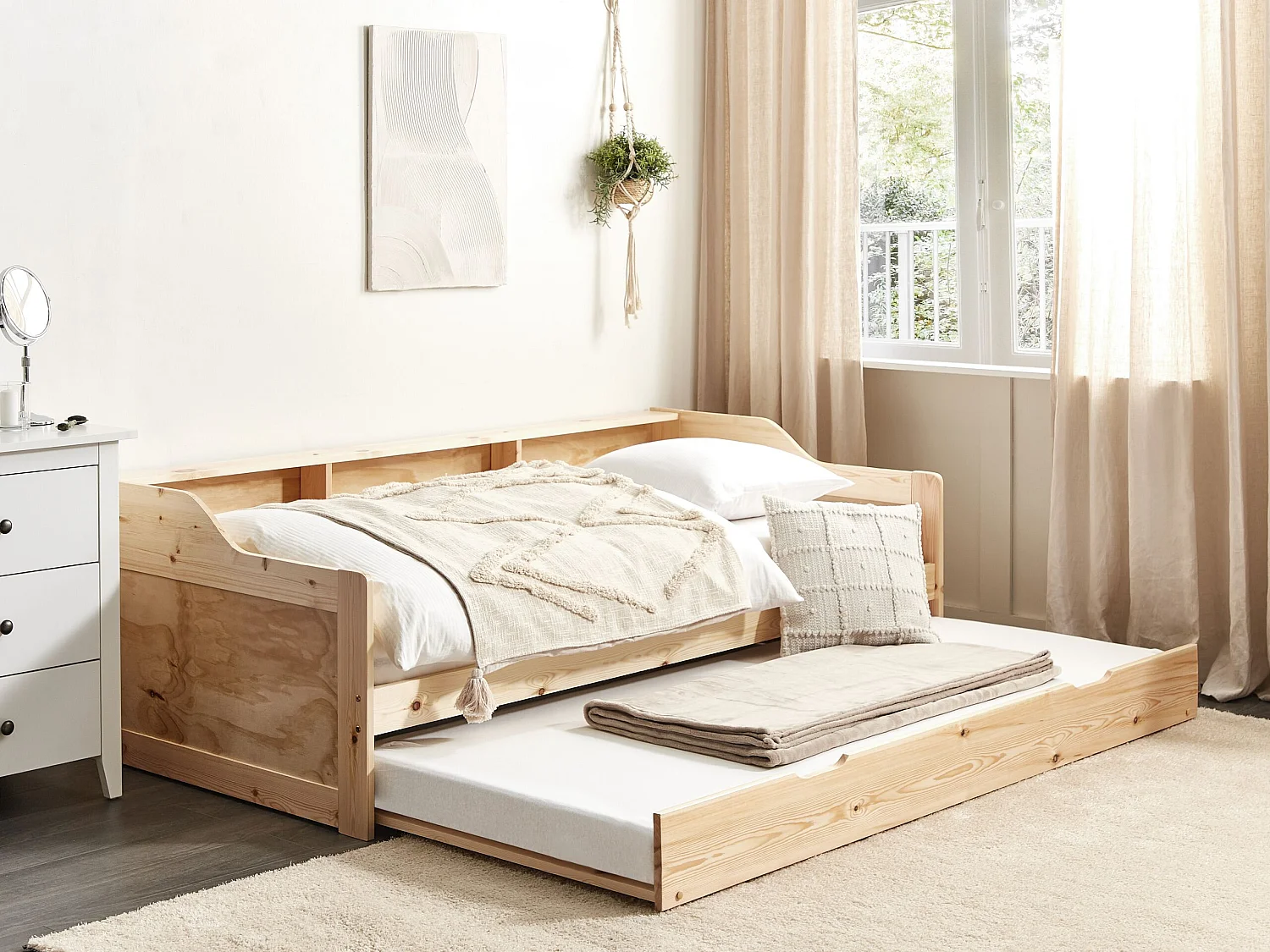 Cama gavetão Pinho EDERN 90 x 200 cm Castanho claro