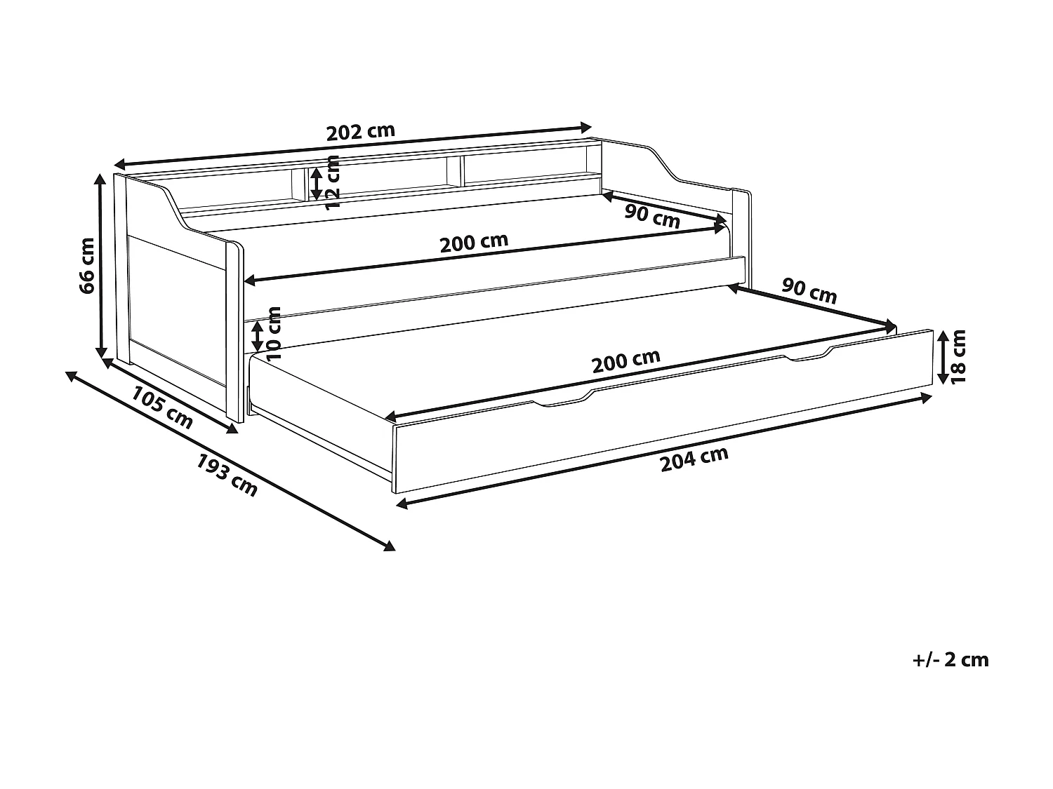 Onderschuifbed Dennenhout EDERN 90 x 200 cm Lichtbruin