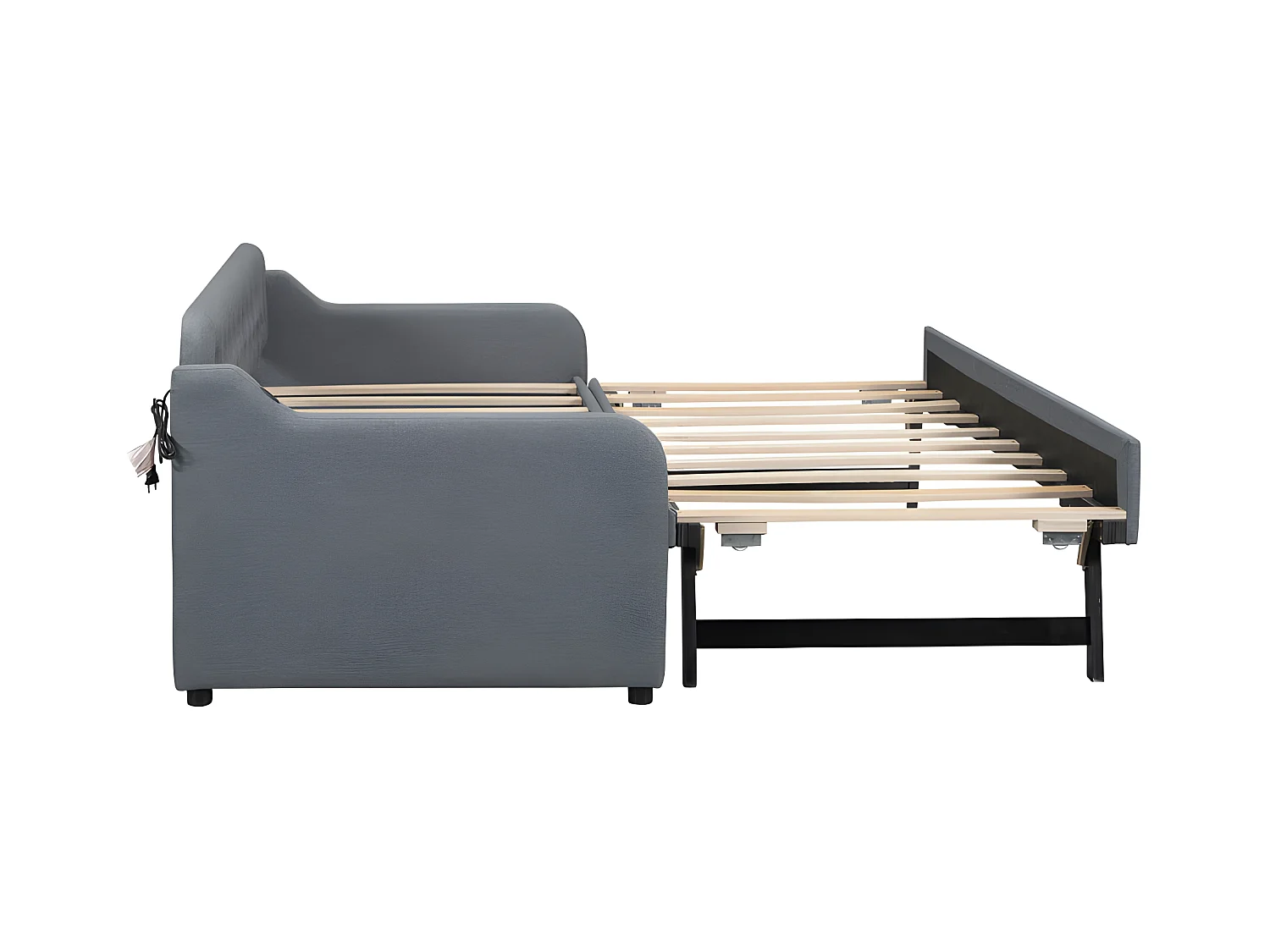 Onderschuifbed 90x200cm - met USB-poort - Linnenstof - Grijs