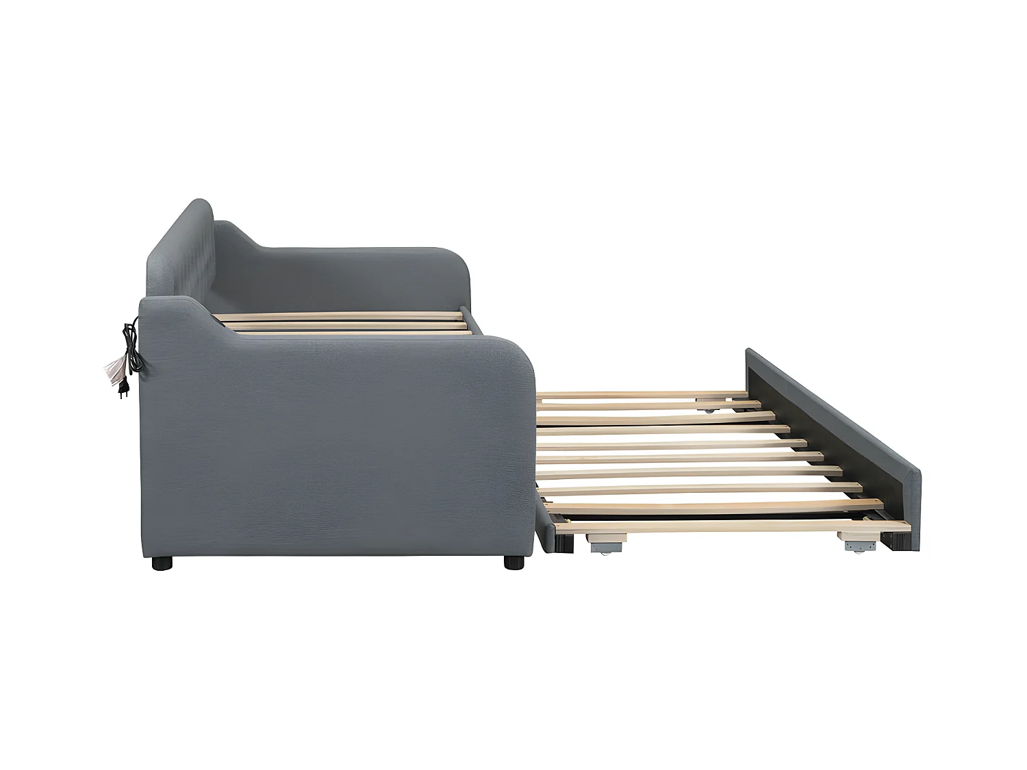 Cama nido 90x200cm - con puerto USB - Tela lino - Gris