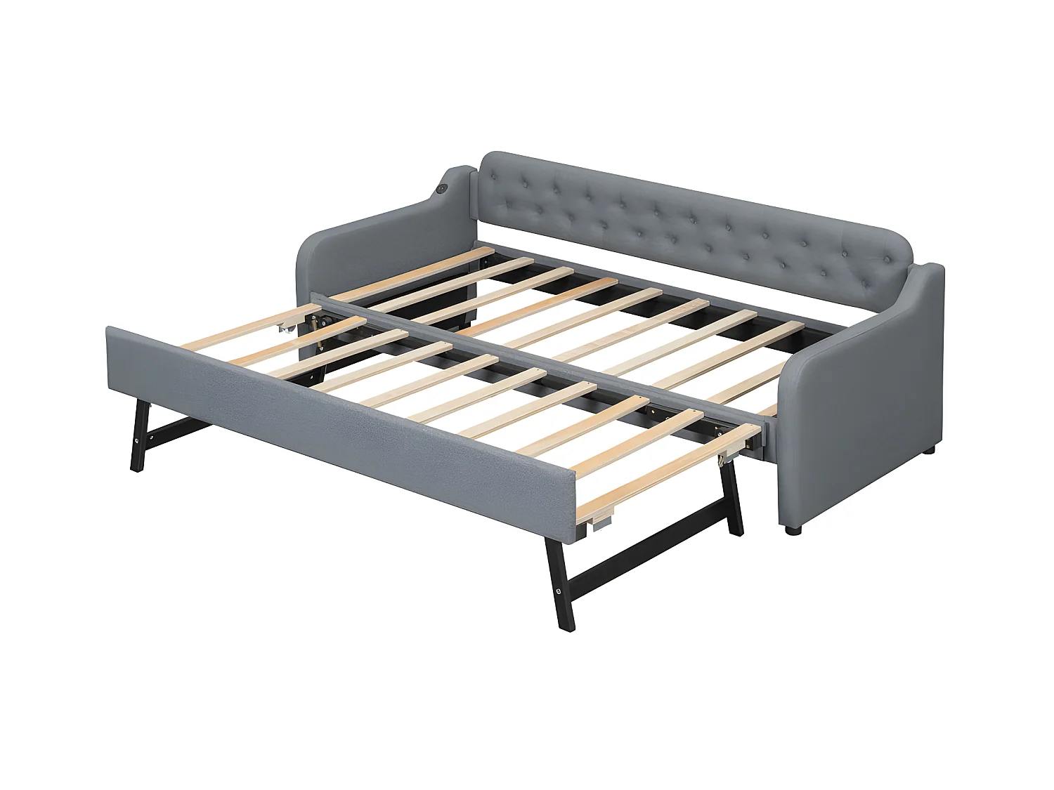 Cama nido 90x200cm - con puerto USB - Tela lino - Gris