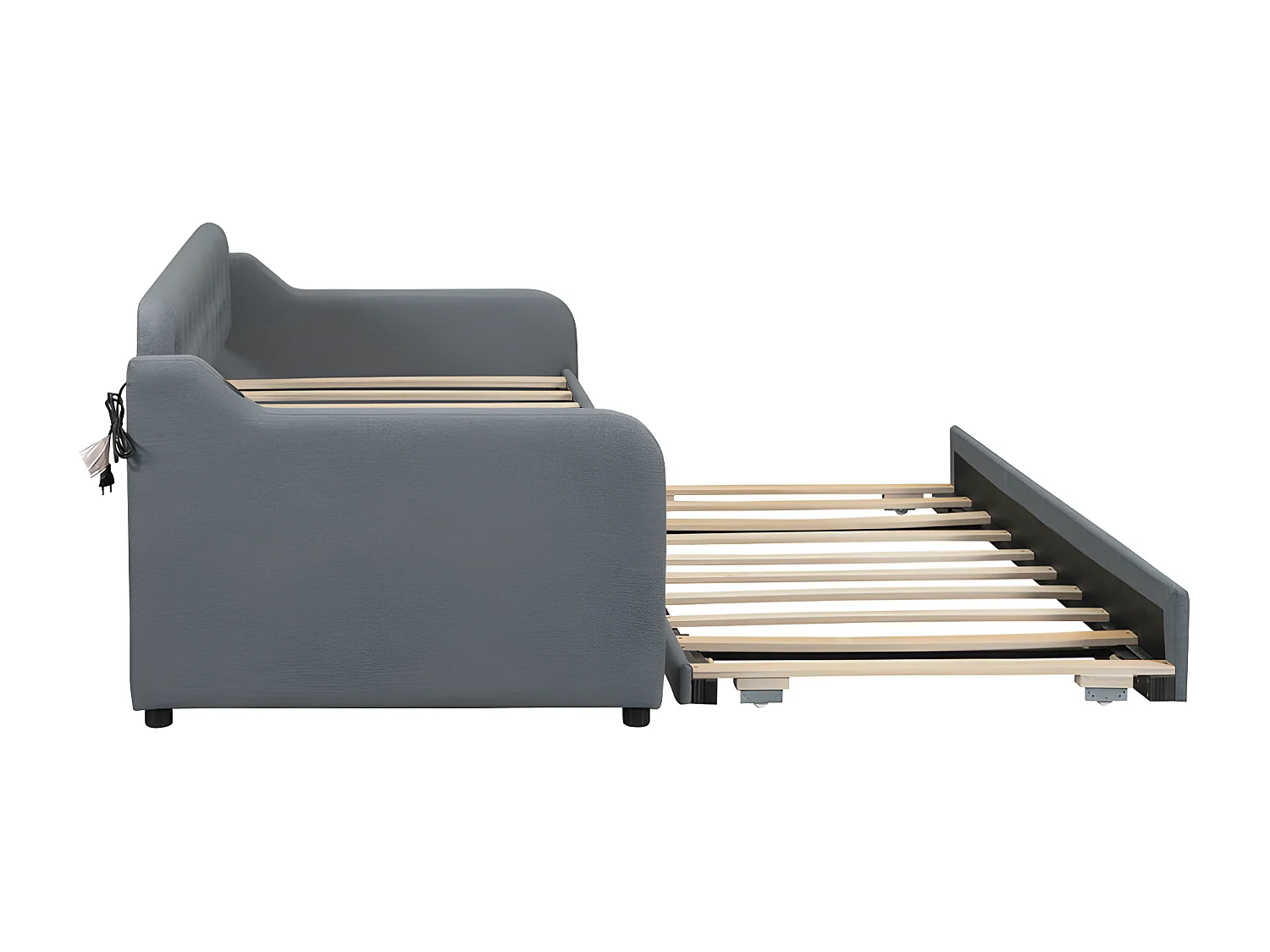 Ausziehbett 90 x 200 cm – mit USB-Anschluss – Leinenstoff – Grau