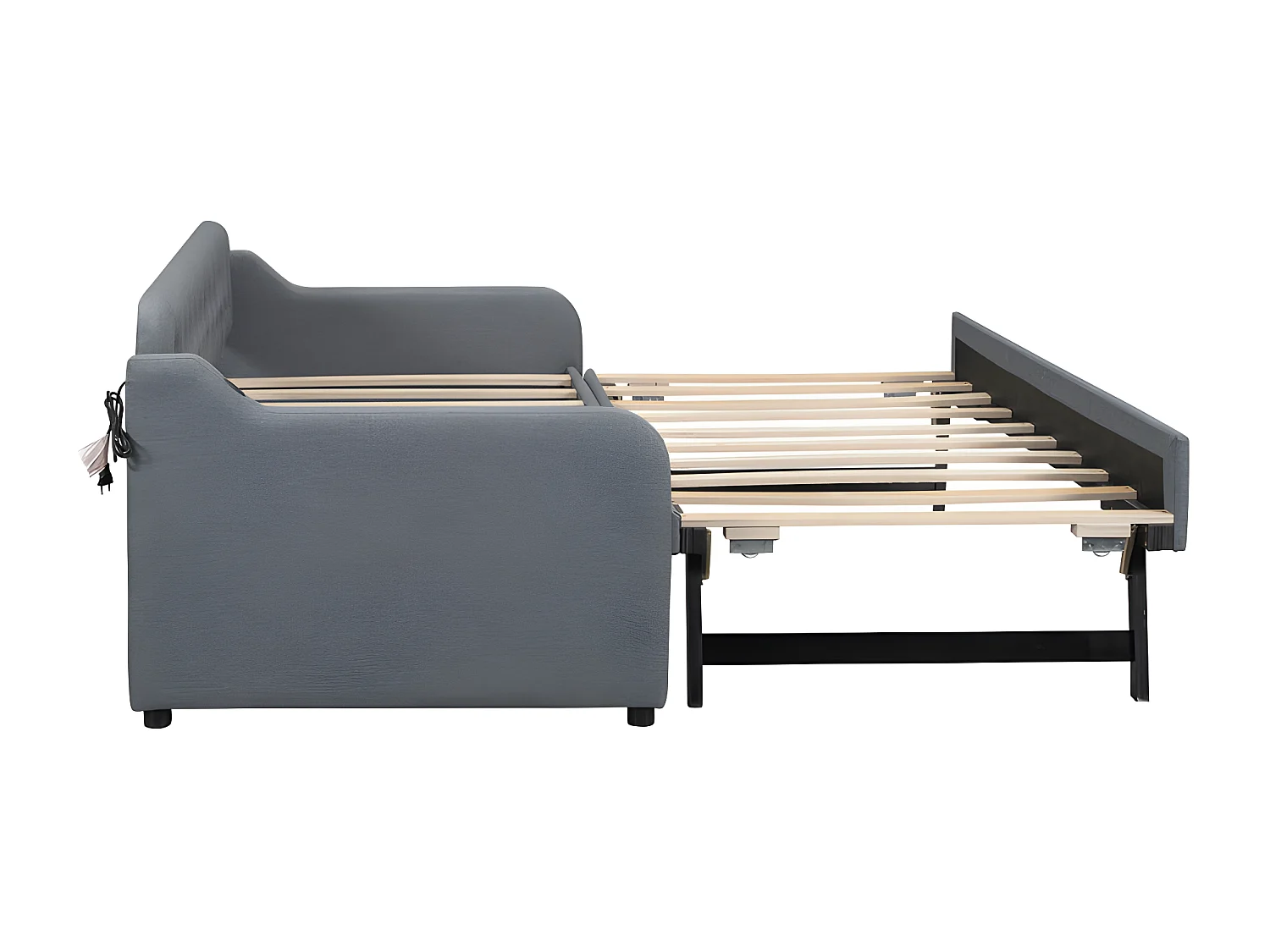 Ausziehbett 90 x 200 cm – mit USB-Anschluss – Leinenstoff – Grau