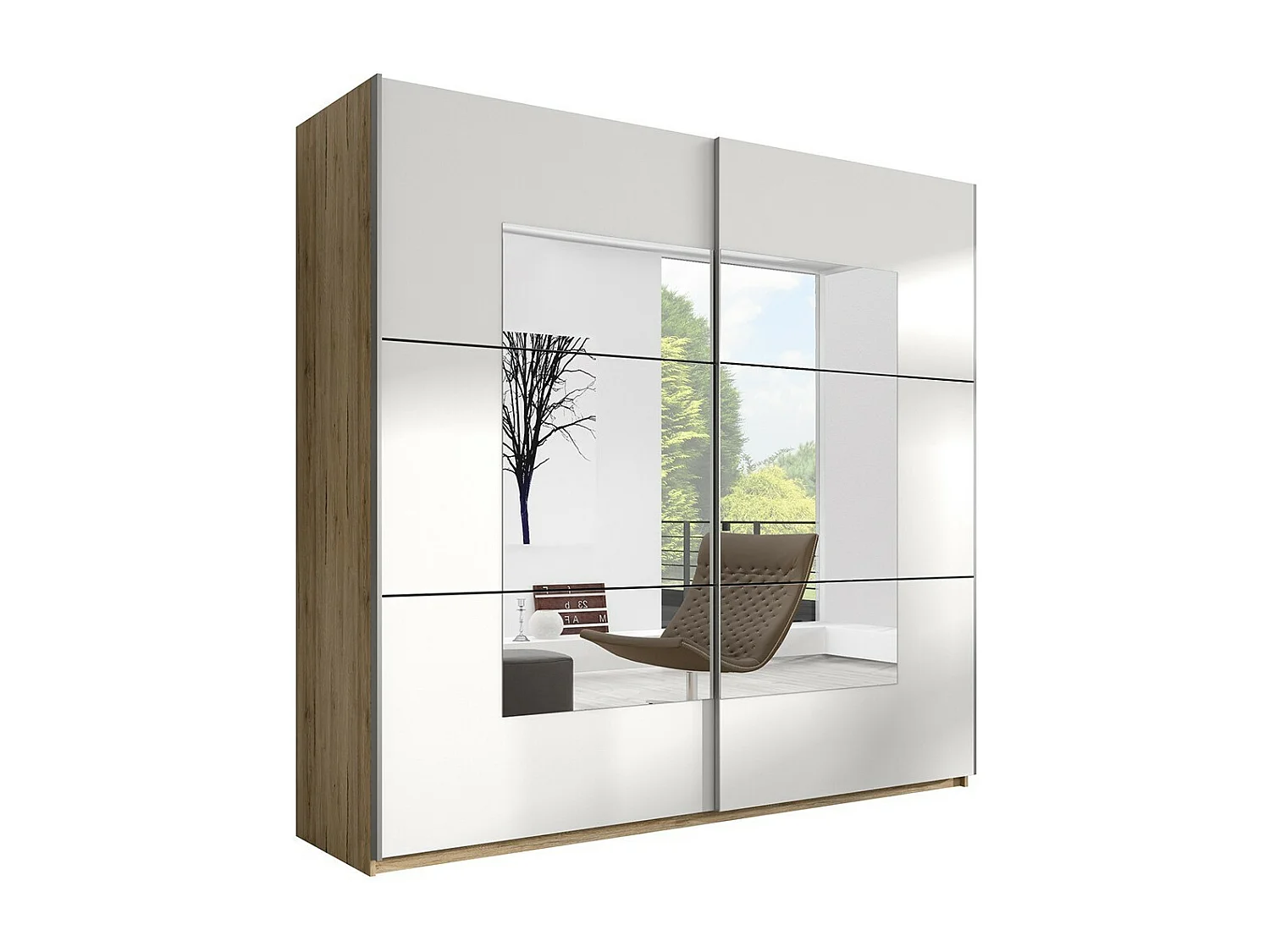 Armoire design 2 portes 220cm couleur chêne clair et blanc. Collection EOS