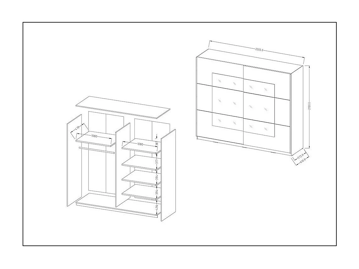 Armoire design 2 portes 220cm couleur chêne clair et blanc. Collection EOS