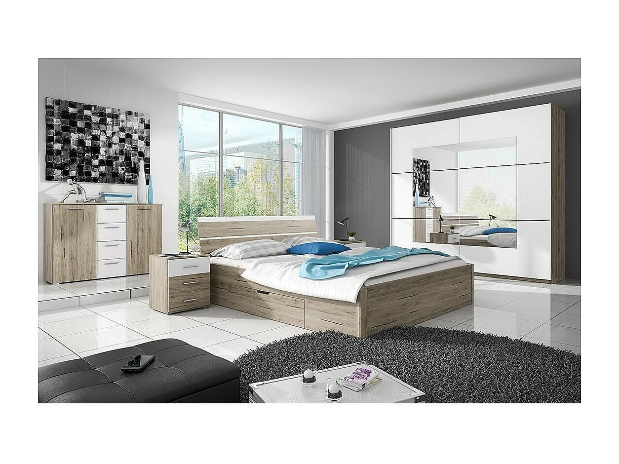 Designerschrank mit 2 Türen, 220 cm, in hellem Eichen- und Weißfarbton. Kollektion EOS