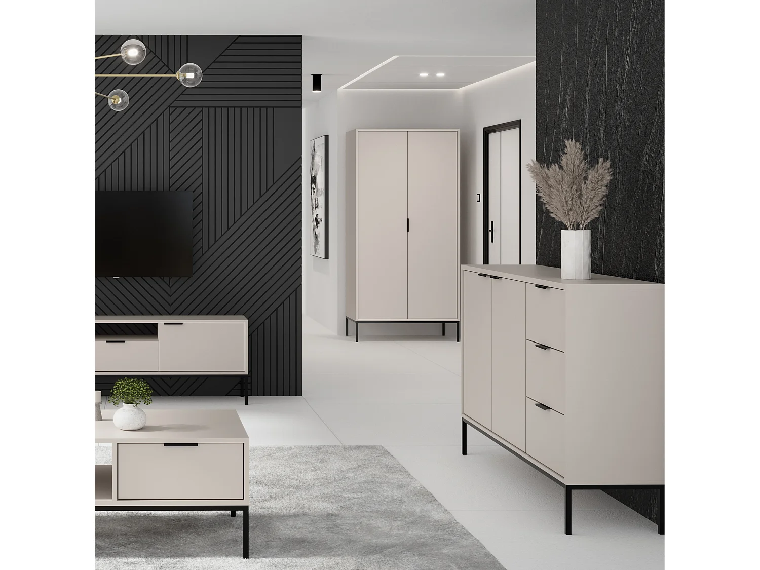 Kristina moderne kledingkast 100 cm-Kleur Zwart en goud