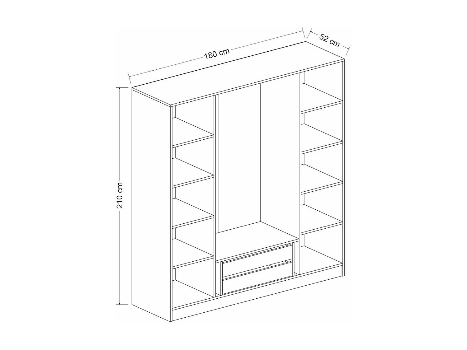Armoire design 2 portes et 2 portes vitrées Kanowa L180xH210cm Chêne clair et Noir