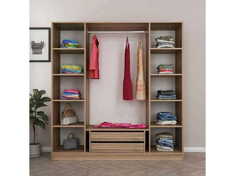 Armoire design 2 portes et 2 portes vitrées Kanowa L180xH210cm Chêne clair et Noir