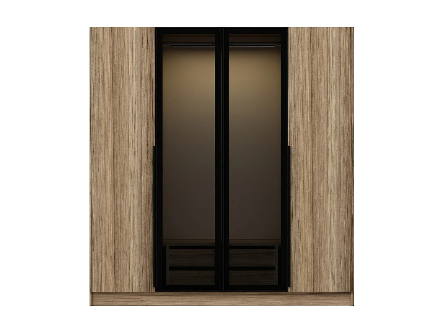 Armoire design 2 portes et 2 portes vitrées Kanowa L180xH210cm Chêne clair et Noir