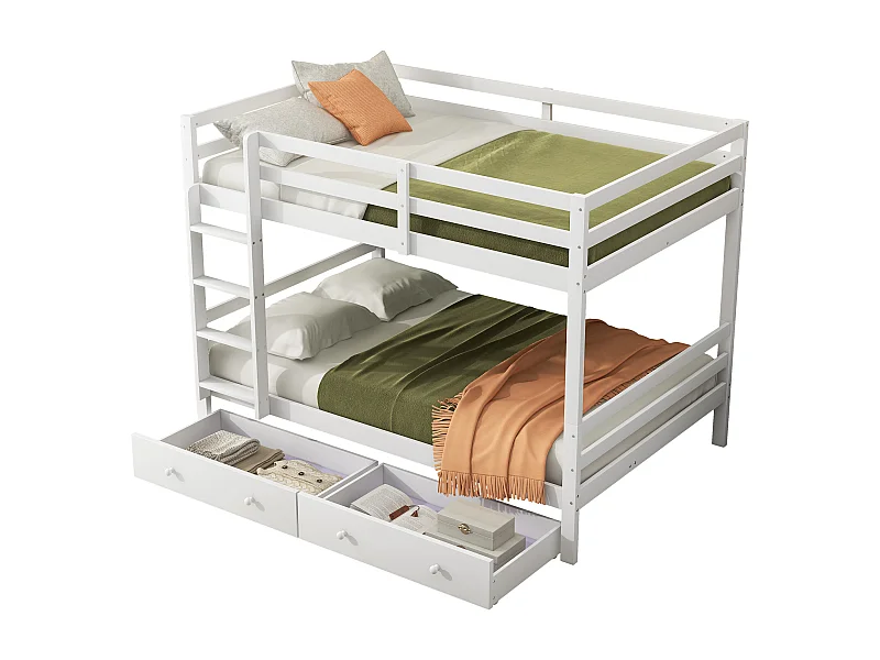 Blanc 140 * 200cm lits superposés pour enfants avec tiroirs, espace de rangement, barre de barre haute