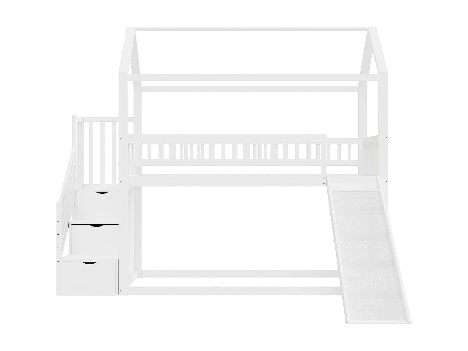 Kinder-Hochbett 90x200 cm – mit Rutsche und Aufbewahrungsleiter – Massivholz – mit Lattenrost – Weiß